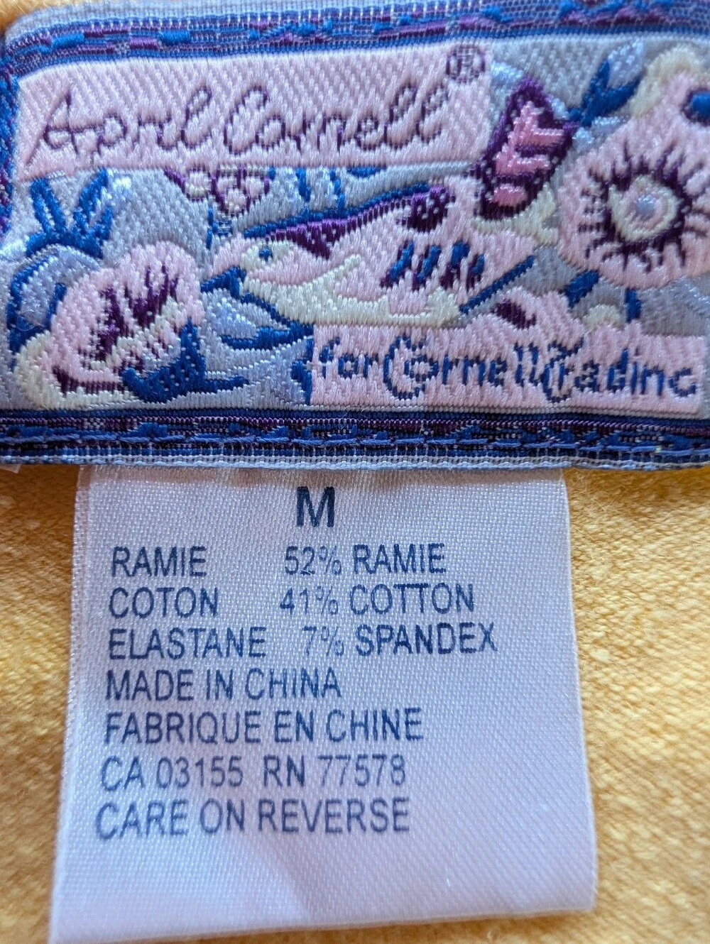 Vintage 90s April Cornell Cotton Ramie Butter Yellow Ribbon Trimmed Cardigan 💐